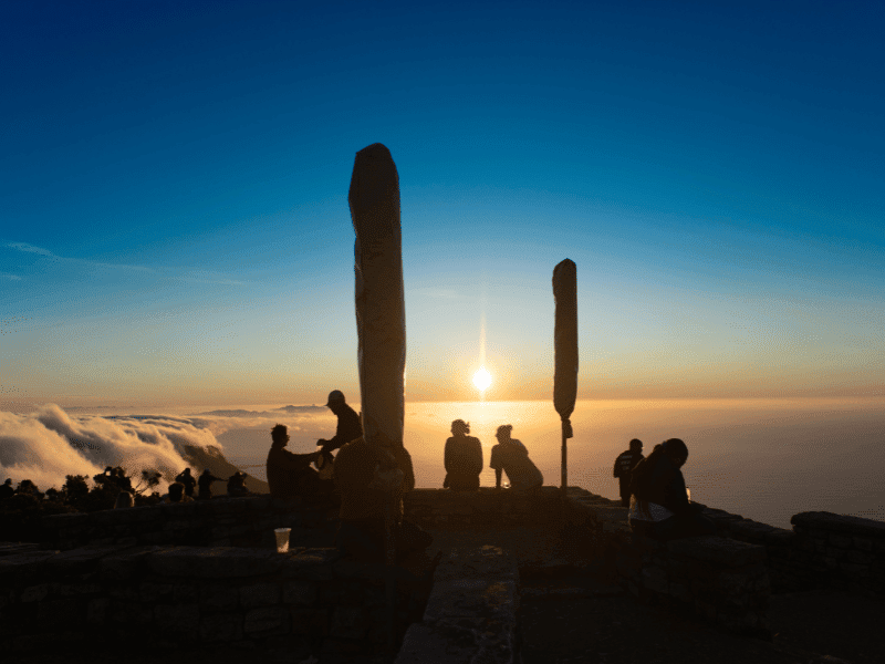 Sunset view with people from Table Mountain in Cape Town