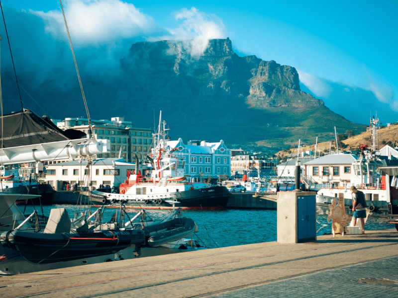 View of Table Mountain from the pier in Cape Town - how to spend a week in cape town
