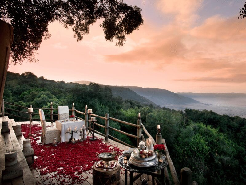 romantic dinner over ngorongoro crater in tanzania