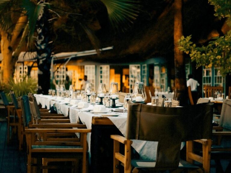 Table set up for dinner after safari