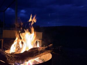 A blazing campfire at Jackals Lair
